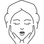 A sketched icon of a woman with her mouth open and eyes shut while holding her jaw with both hands